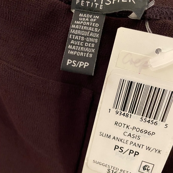 NWT Eileen Fisher Slim Ankle elastic waist Pant washable crepe in Casis PS - Picture 6 of 8